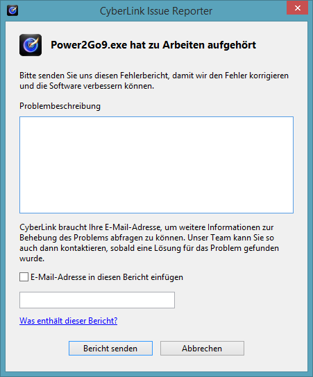 Power2Go.exe wird nicht mehr ausgeführt