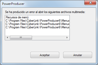 Se ha producido un error al abrir los siguientes archivos multimedia