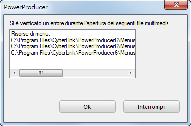 Si è verificato un errore durante l'apertura dei seguenti file multimediali